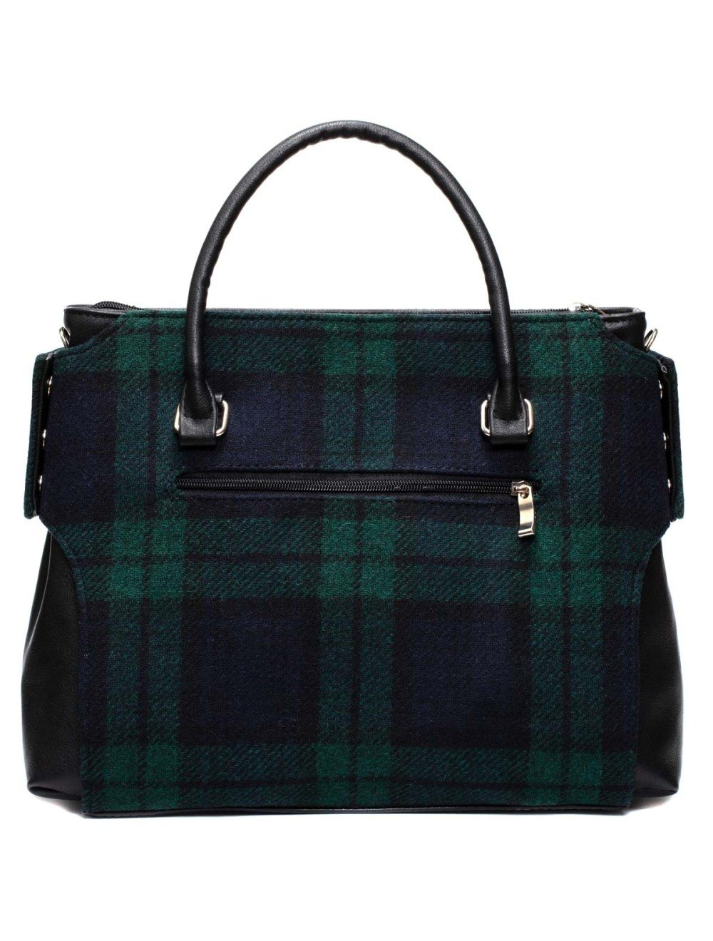 Black leather shoulder bag, Leather store and Yorkshire tweed saddle handbag, Blue green plaid bag, Gifts for her