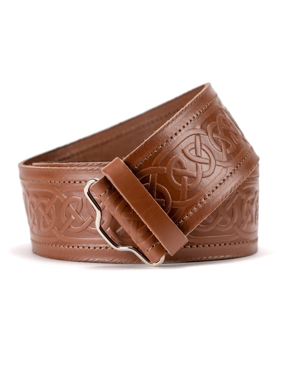 Brown Leather Belt, Celtic. Flower Buckle in Hand Cast Pewter, by orders William Sturt