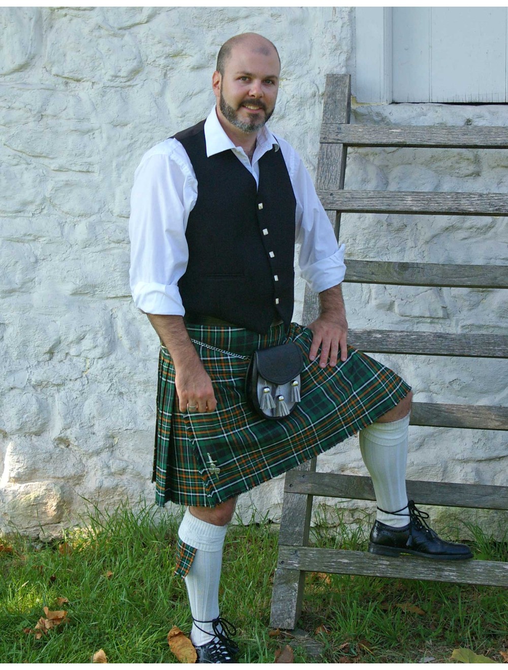 Scottish Handmade Men's hot Kilt Outfit Traditional Highland,Kilt+ Sporran +Chain+Belt+Buckle+Pin